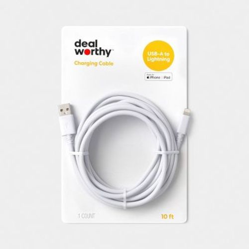 10ft USB-A to Lightning Cable - dealworthy™ White