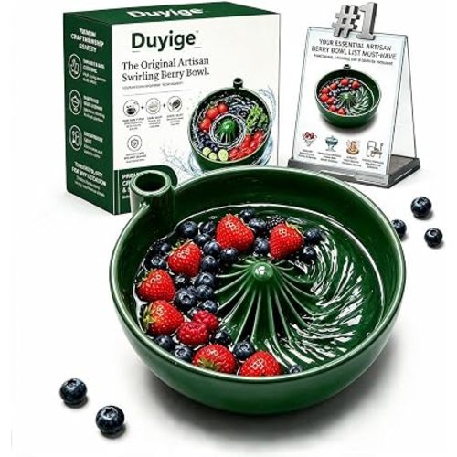 Berry Washing Bowl Ceramic, Berry Cleaner Colander with Drain Holes, Produce Rinsing Bowl with Center Cone, Kitchen Basket for Strawberries, Blueberries, Grapes, Vegetables and More
