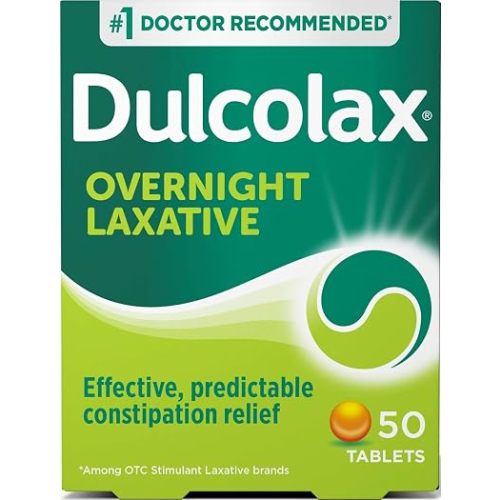 Dulcolax Stimulant Laxative Tablets, Predictable & Effective Constipation Relief, Relieves Straining & Bloating, Bisacodyl 5 mg, 50 Count