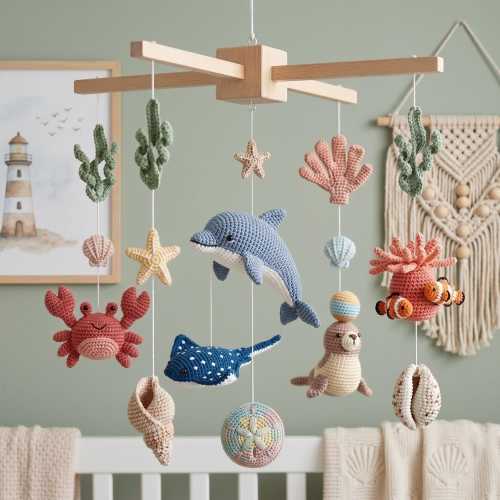 Handmade Ocean Theme Baby Mobile, Crochet Sea Animals Nursery Decor Baby Mobile, Custom Nursery Decor, Sea Animals Baby Shower Gift