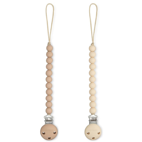 Comfy Cubs Pacifier Clips 2 Pack - 100% Food Grade Silicone Baby Pacifier Clips, BPA & PVC Free - CPSIA Certified, Lightweight and Flexible Baby Gifts - Beige & Light Beige