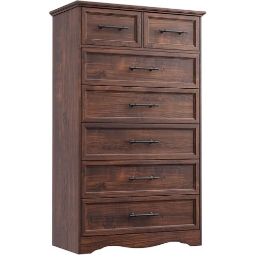 YANSNWO Walnut 7 Drawer Dresser for Bedroom, 52" Tall Chest of Drawers