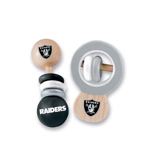BabyFanatic Wood Rattle 2 Pack - NFL Las Vegas Raiders Baby Toy Set