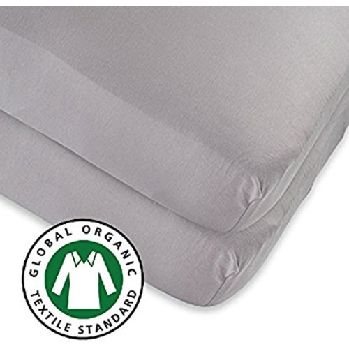 Organic crib sheet | Toddler Bed Sheet 2 Pack, 100% GOTS Certified Organic Jersey Cotton Knit Grey for Baby Girl or Baby Boy by Ely's & Co.