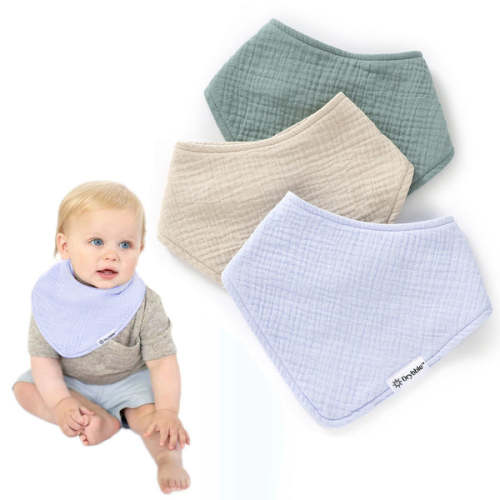 Aquatica - Set of Light Blue, Teal, and Sand - Organic Cotton Muslin Baby Bibs