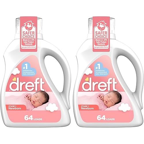Dreft Stage 1: Newborn Hypoallergenic Liquid Baby Laundry Detergent (HE), Natural for Baby, Newborn, or Infant, 100 Ounces (64 loads) (Pack of 2)
