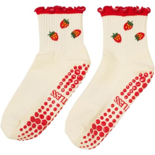 Shapes Studio Crew Half Calf Grip Socks, Cutest Fruits Pilates Socks, Ruffle socks, Non-Slip, Barre Yoga Fitness