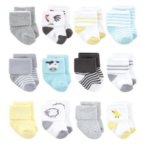 Hudson Baby Basics Infant Baby Cozy Terry Baby Sock 12-Pack, Barnyard Gray, 6-12 Months