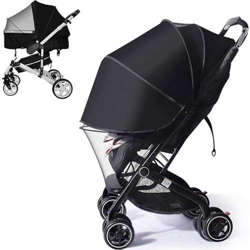 Bassinet Stroller Cover with UPF50+ Sunshade, Universal Breathable Baby Mosquito Net, 2-in-1 Stroller Sun Shade with Two-Way Zipper, UV Protection, Privacy Netting for Stroller, Car Seat, Travel Cribs