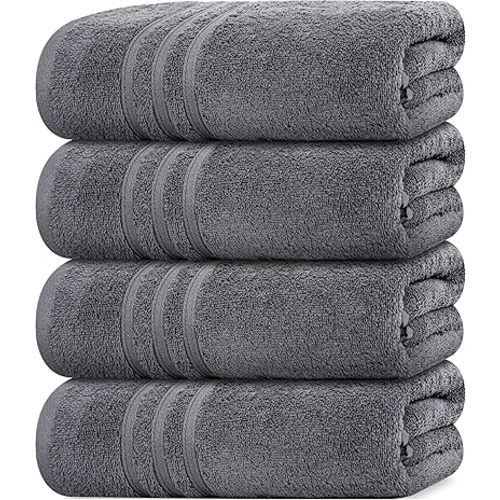 Tens Towels Pack of 4 Soft Bath Towels, 100% Cotton, 27 x 54 Inches, Lightweight & Quick-Dry, Ideal for Daily Bathroom Use, Practical & Comfortable, Dark Grey