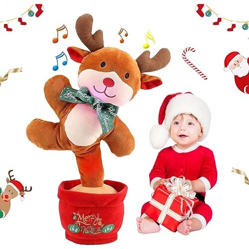 Christmas Dancing Cactus Toy, Reindeer Plush Talking Cactus Toy Musical Baby Toys, Singing Mimicking Talking Repeating Reindeer, Cactus Toy for Kids Boys Girls