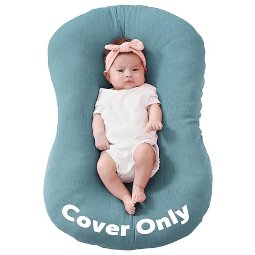 FUNUPUP Muslin Baby Lounger Cover Only Compatible with Snuggle Me Lounger, Infant Lounger Pillow Cover for Newborn, Removable Newborn Lounger Cover for Boys and Girls, Only Cover, Blue