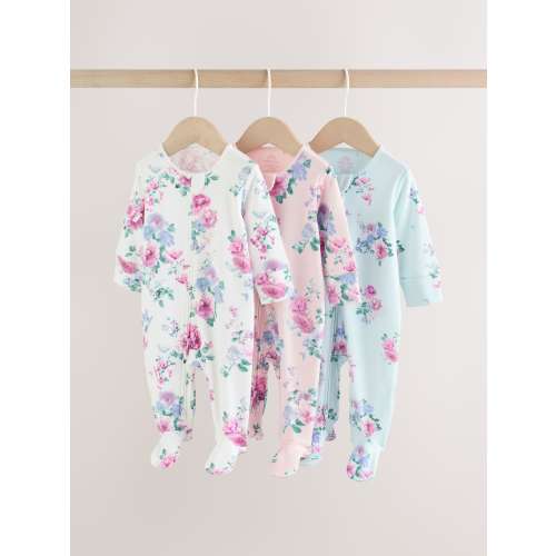 Pink Two Way Zip Baby Sleepsuit 3 Pack (0-2yrs)