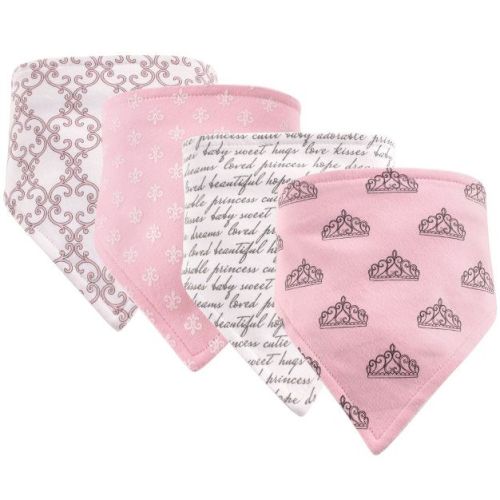 Hudson Baby Infant Girl Cotton Bandana Bibs 4pk, Princess, One Size