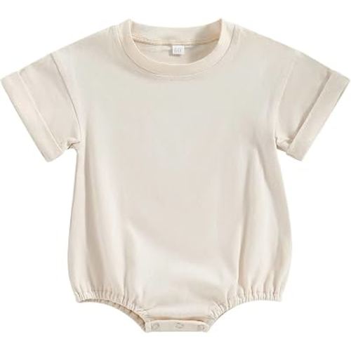 Kutersbabi Unisex Baby Boy Girl Clothes Infant Summer Oversized Bubble Romper Toddler Baby Plain Short Sleeve Jumpsuit