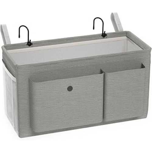 Bedside Caddy Bedside Organizer with Fixed Straps & Water Bottle Holder, Bunk Bed Caddy ideal for Home, Dorm, Hospital, Crib, Versatile Bedside Storage Solution (Grey)