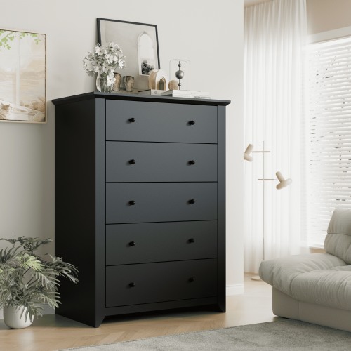 TrumanPick Black Dresser for Bedroom 5 Drawer Dresser 31.2"D x 17"W x 47"H Tall Chest of Drawers Wooden dressers for Closet Living Room