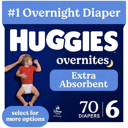 Huggies Overnites Nighttime Baby Diapers, Size 6 (35+ lbs), 70 Ct (Select for More)