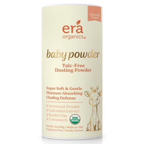 Talc-Free Organic Baby Powder - Non-Toxic Dusting Powder for Baby & Body | Triple Action Moisture & Chafing Defense with Natural Arrowroot & Cornstarch - USDA Organic, Fragrance-Free, USA - 3oz