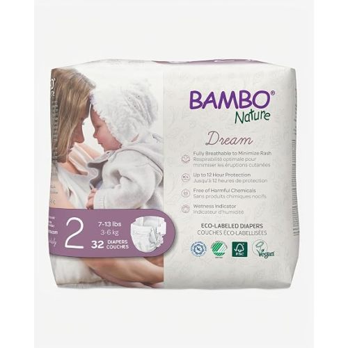 Bambo Nature Premium Eco-Friendly Baby Diapers, Size 2 (7-13 Lbs), 32 Count