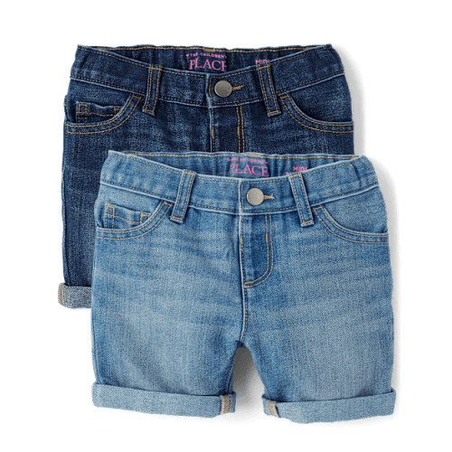 Toddler Girls Roll Cuff Midi Jean Shorts 2-Pack - Multi