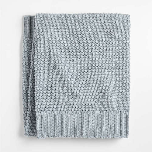 Bubble Knit Mist Blue 100% Organic Cotton Baby Stroller Blanket