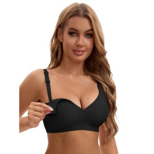 INSPIRE CHIC Nursing Bra for Women's Push Up Wirefree Front Closure Comfortable Maternity Bralette XX-Large Black