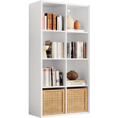 IRONCK Bookshelf, 8-Cube Storage Cube Shelf Organizer, Extra Thick Frame Horizontally & Vertically Reversible Bookcase with Open for Living Room, Bedroom, Home Office, White