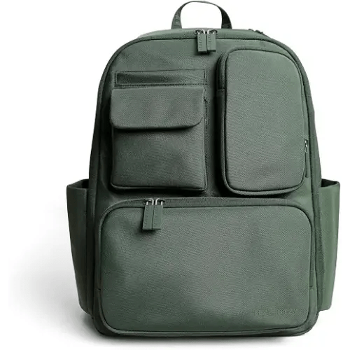 Itzy Ritzy Utility Diaper Bag Backpack, 17 Pockets w/Changing Pad (Green) | Travel-Ready Diaper Backpack with 2 Insulated Bottle Holders, Laptop Compartment, Trolley Sleeve, Straps, and Changing Pad