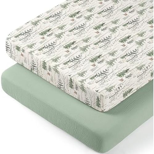 lulumoon Baby Bassinet Sheets Muslin: Cotton Bedside Bassinet Sheets Forest for Boys - Fitted for Bedside Sleeper Mattress