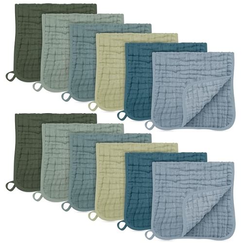 Sweet Dolphin 12 Pack Muslin Burp Cloths Large 100% Cotton Burping Clothes for Baby Drool - Absorbent and Soft Boys & Girls Milk Spit Up Rags for Newborn Essentials Registry - Ocean Dip