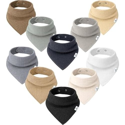 Diaper Squad 10-Pack 100% Organic Muslin Cotton Baby Bibs for Baby Boy, Girl