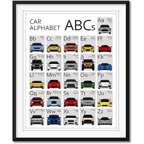 ABC Car Poster - Handmade Print of A to Z - 16x20" Satin Print (Unframed) - Gift for Car Enthusiast