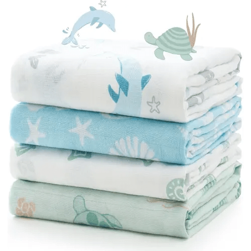 Momcozy Muslin Swaddle Blankets, Ultra Soft Neutral Registry Essentials, Marine Sea Sprite Magic, Breathable Large 47'' x 47'' Newborn Boys Girls Receiving Blanket