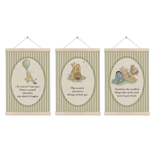 Winnie Nursery Decor, Set of 3 Pooh Posters Hanger Frame, 12×16 inch | Vintage Wall Art for Kids Playroom, Baby Shower Gifts for Toddler