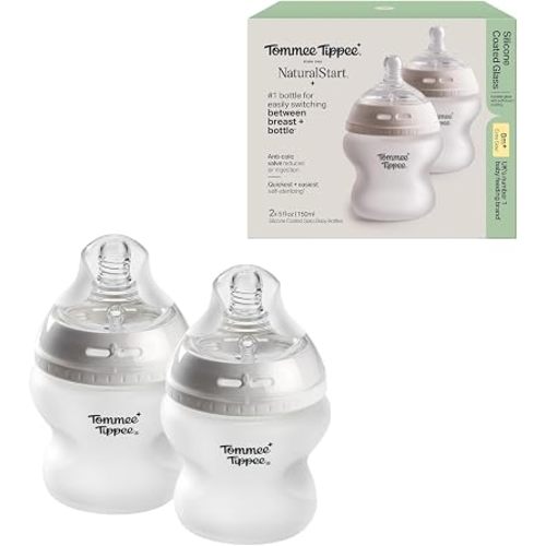 Tommee Tippee Silicone Coated Glass Baby Bottles, Anti-Colic, 0m+, 5oz