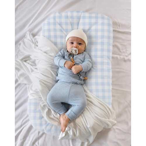 Blue Checkered Ruffle Zipper Lounger Cover -Neutral Soft Louger Cover - Baby Lounger Cover 100% Cotton Fabric - Washable lounger cover