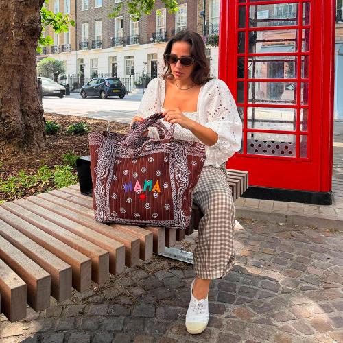 Ready to Ship Mama Tote Bag, Brown Quilted Bandana Carryall, Oversized Travel & Beach Tote, Gift for Mom