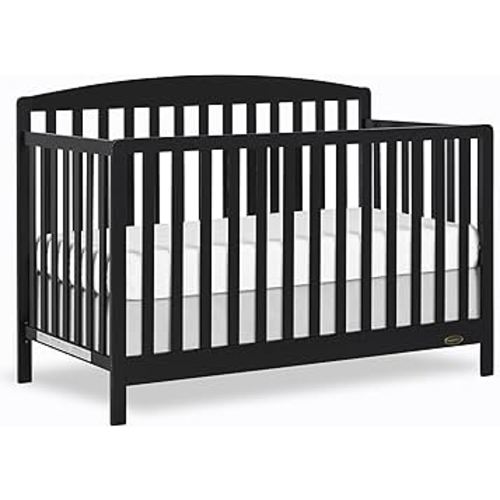 Dream On Me JPMA & Greenguard Gold Certified Odelle 5 in 1 Convertible Crib in Matte Black, Built of Sustainable Pinewood, 3 Mattress Height Settings, Non-Toxic Water-Based Paint Finish
