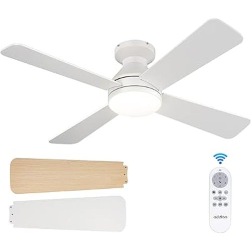 addlon Ceiling Fans with Lights, 42 Inch Low Profile Ceiling Fan with Light And Remote Control, Flush Mount, Reversible, 3CCT Dimmable 4 Blades White Small Ceiling Fan for Bedroom Indoor/Outdoor Use