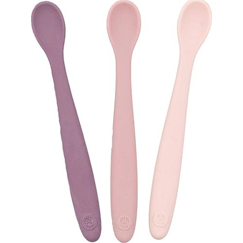 WeeSprout Silicone Baby Spoons - First Stage Infant Feeding Utensils With Soft-Tip, Bendable Kitchenware for Parent & Self-Feeding, Ultra-Durable, Dishwasher Safe, Travel Case, Set of 3