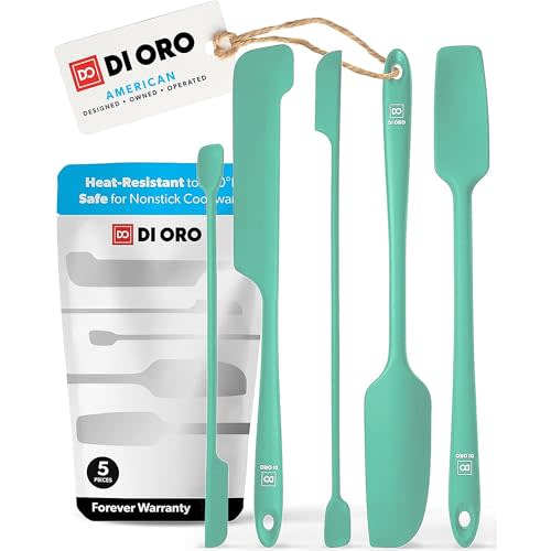 DI ORO Silicone Jar Spatulas for Scraping - Rubber Spatulas Silicone Heat Resistant - Kitchen Spatulas Nonstick Cookware Safe - Silicone Utensil Set for Blenders, Mixing, Baking, & Makeup (5pc, Mint)