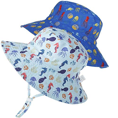 MaxNova Baby Sun Hat Toddler Summer UPF 50+ Baby Girl Bucket Hat Wide Brim Beach Hats for Baby Boys 0-7 Years 2pack