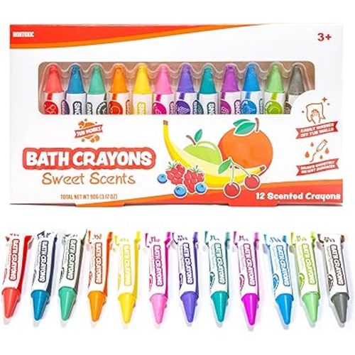 Tub Works® Sweet Scents Smooth™ Bath Crayons Bath Toy, 12 Pack | Nontoxic, Washable Bath Crayons for Toddlers & Kids | Unique Formula Draws Smoothly & Vividly on Wet & Dry Tub Walls | Scented Crayons