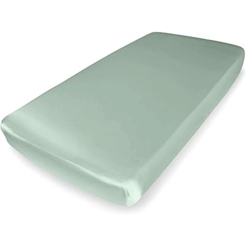 Mulberry Park Fitted Silk Crib Sheet - Grade 6A Pure 19 Momme Toddler Bedding - Gentle on Baby's Delicate Skin, Helps with Bald Spot, Eczema, Dry Skin & Cradle Cap - 28" x 52" / Goodnight Green
