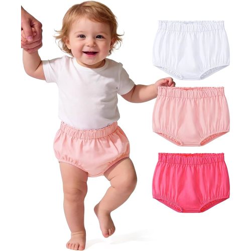 3 Pack Baby Bloomers for Girls Diaper Covers Shorts Elastic Soft Clothes Size 6-24 Months