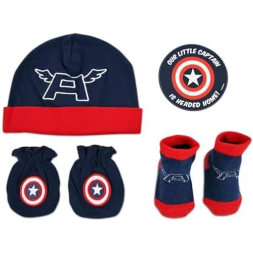 Marvel Baby Boys Captain America, Mitten And Socks Take-Me-Home Set, 0-3 Months