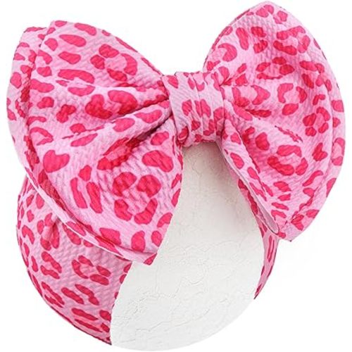YanJie 7'' Bows for Baby Girl Pink Leopard Print Headbands for Girls Hot Pink Bow Toddler Hair Accessories Newborn Infant Baby Headband