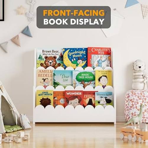Amazon.com: SpaceAid 3-Tier Scalloped Bookshelf, Montessori Bookcase for Toddlers, Wooden Book Shelf Organizer Display Furniture for Kids Rooms, Playroom, Nursery and Classroom, White