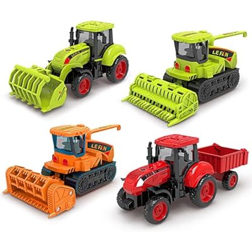 Friction Powered Cars Push and Go Cars Toy Farm Trucks Vehicle Tractor with Trailers,Agricultural Vehicles Toys,Party Favors for Boys Girls